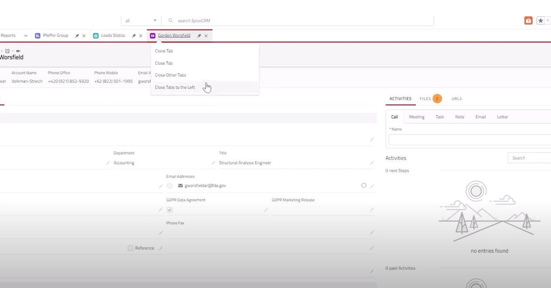 Streamlining Tab Management: SpiceCRM’s Enhanced Context Menu